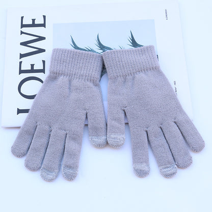 Solid Color Winter Outdoor Fleece-lined Touch Gloves