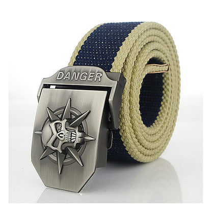 Men's Skull Alloy Thickened Canvas Lengthened Sports Green Belts