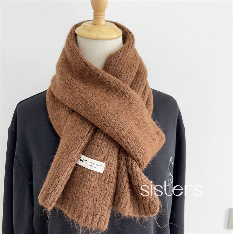 Knitted Solid Color Female Thickened Couple Scarfs