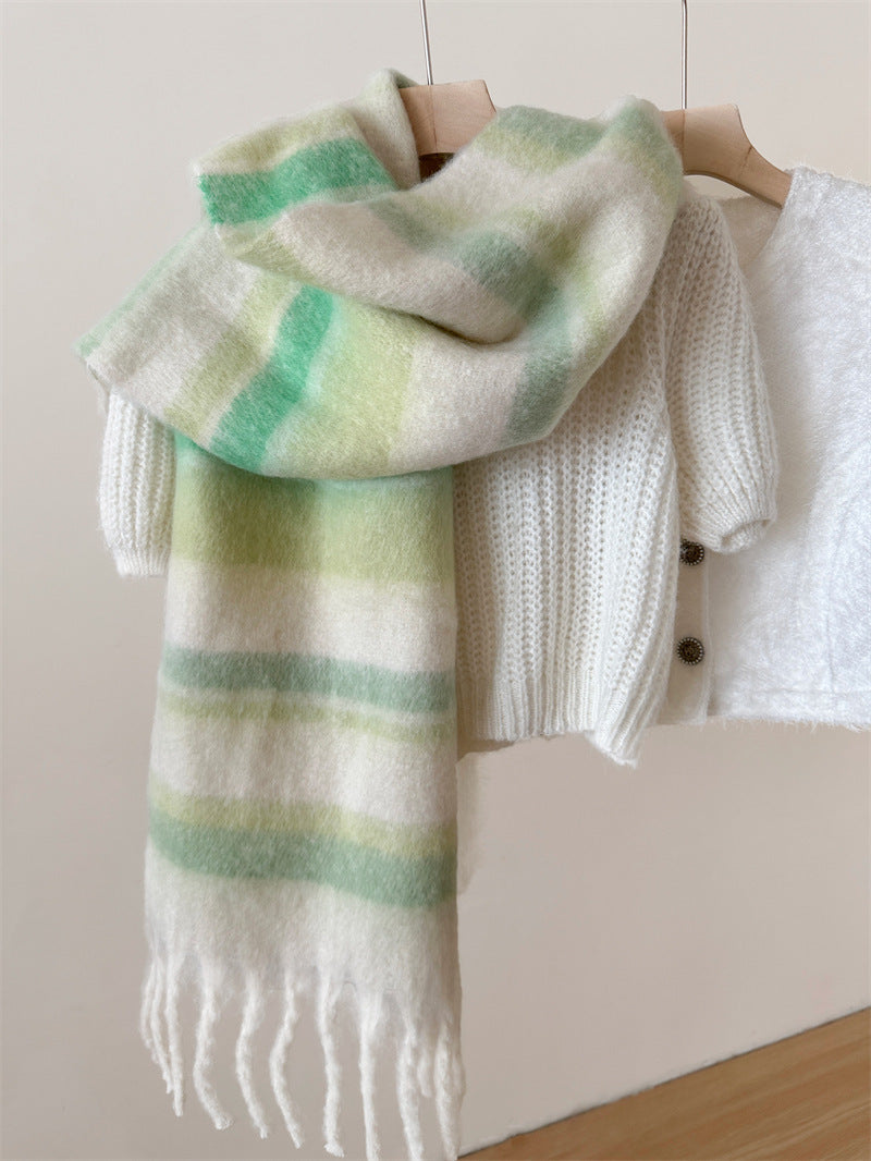 Women's Winter High-grade Fashionable Mohair Thickened Striped Scarfs