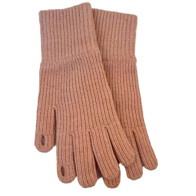 Women's Knitted Knitting Wool Solid Color Leak Gloves