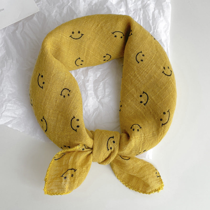 Women's & Men's Smiley Face Cotton Linen Thin Kerchief Scarfs