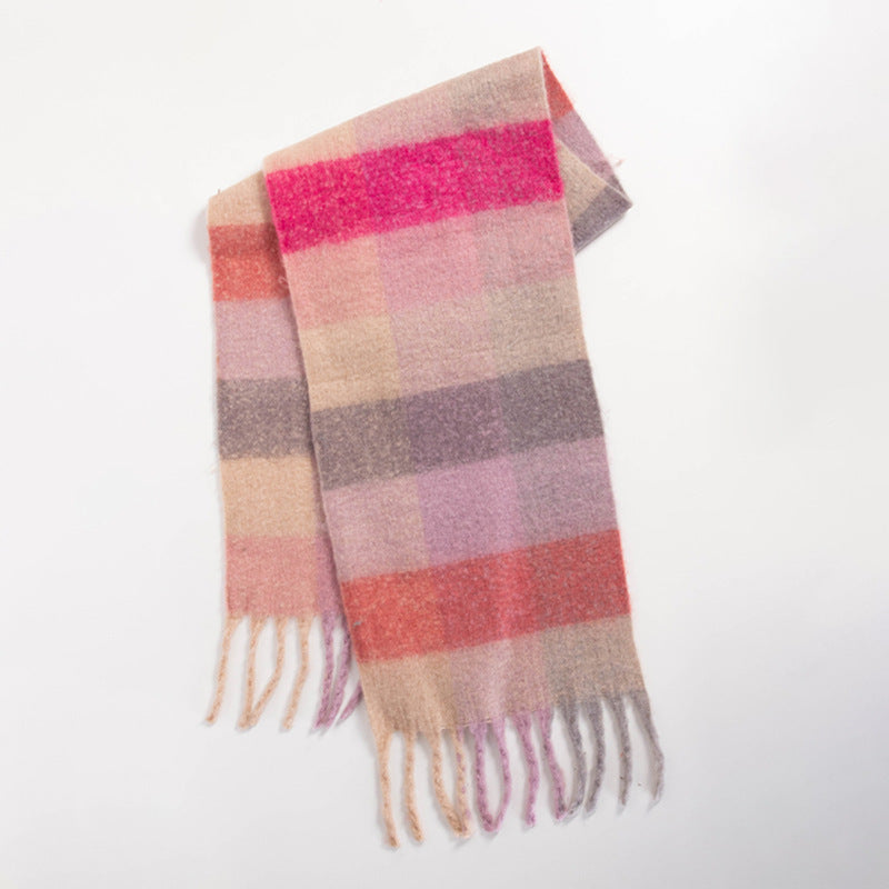 Colorful Plaid Striped Thick Braid Mohair Scarfs