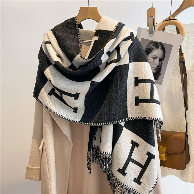 Women's Cored Yarn Winter Double-sided Long Letter Scarfs