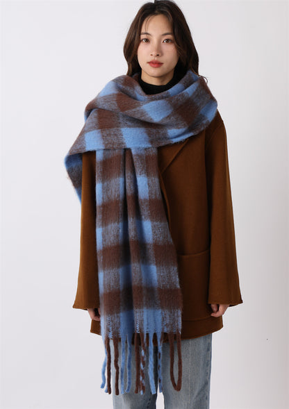 Women's Winter Warm High-grade Fashionable Blue Plaid Scarfs