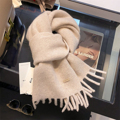 Pure Wool Female Winter High Sense Tassel Warm Scarfs