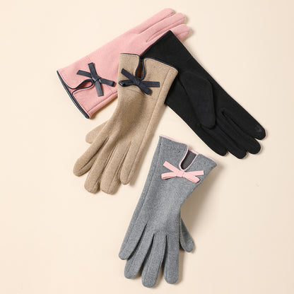 Women's Cute Bow Fleece-lined Thickened Driving Biking Gloves