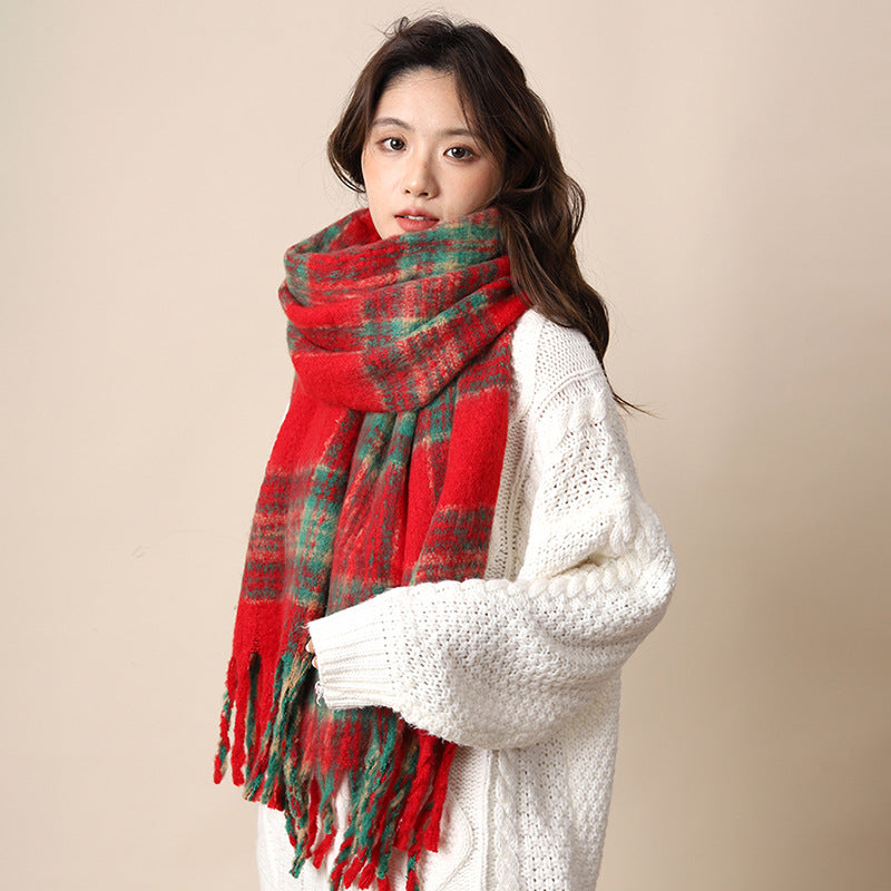 Women's Plaid Korean Thickened British Shawl High-grade Scarfs