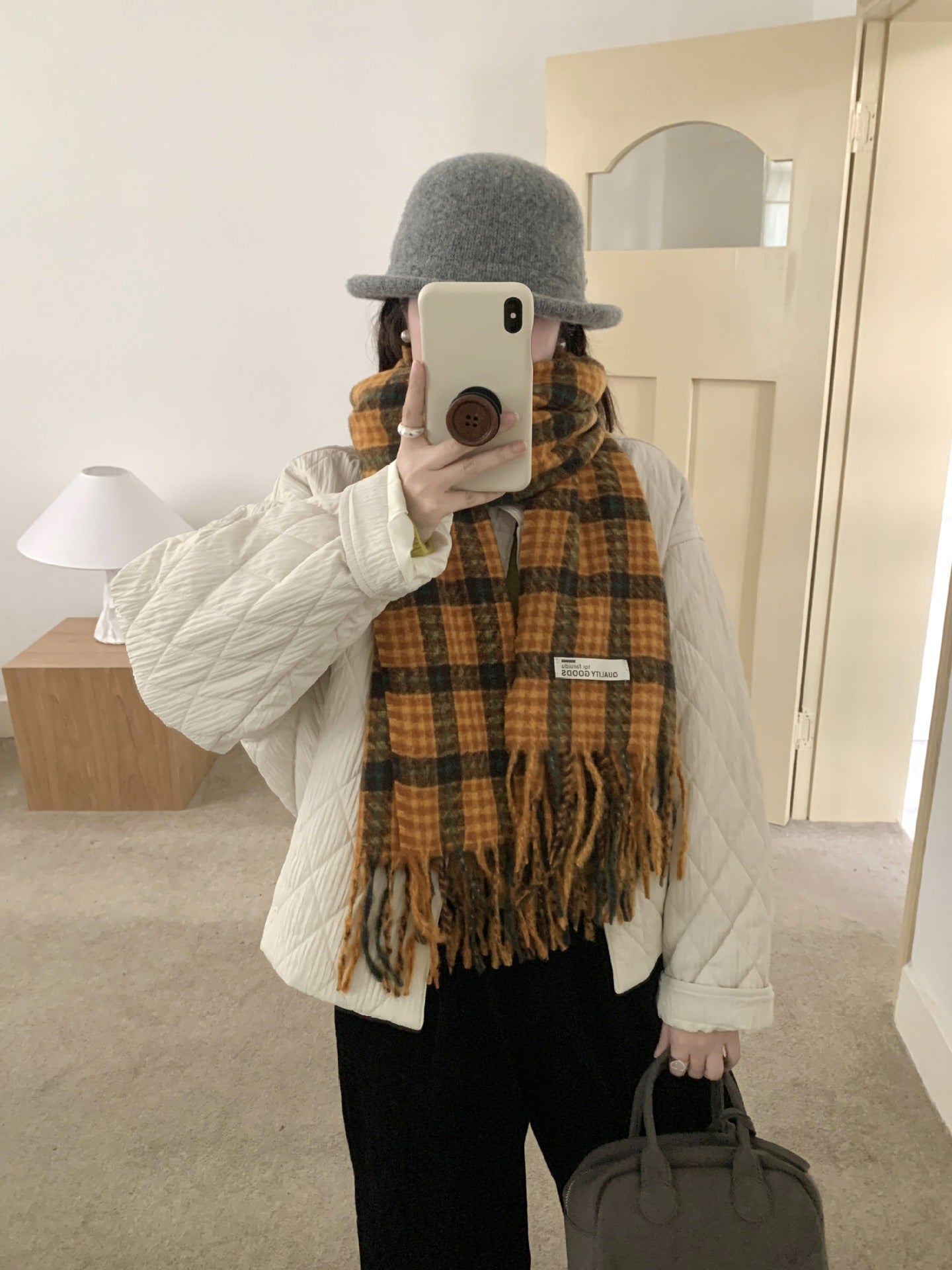 Women's Korean Style Plaid Winter Shawl Outer Scarfs