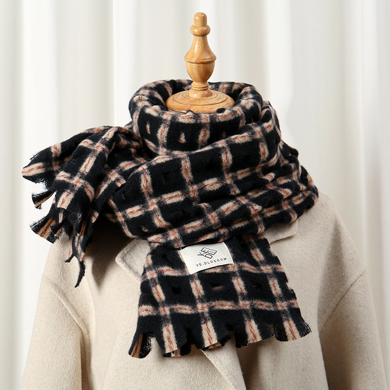 Women's Plaid Hole Korean Style Versatile Soft Scarfs