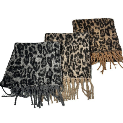 Vintage Leopard Print Tassel Female Warm Scarfs