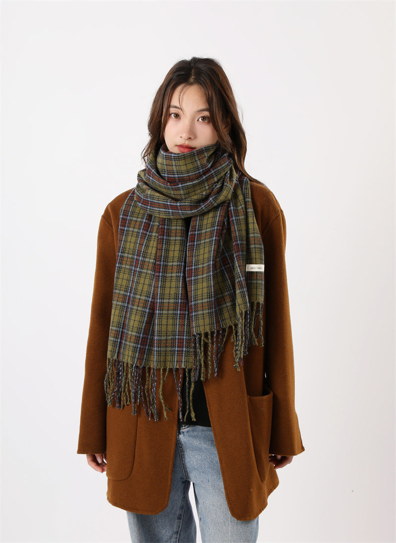 Women's Winter Warm High-grade Fashionable Blue Plaid Scarfs