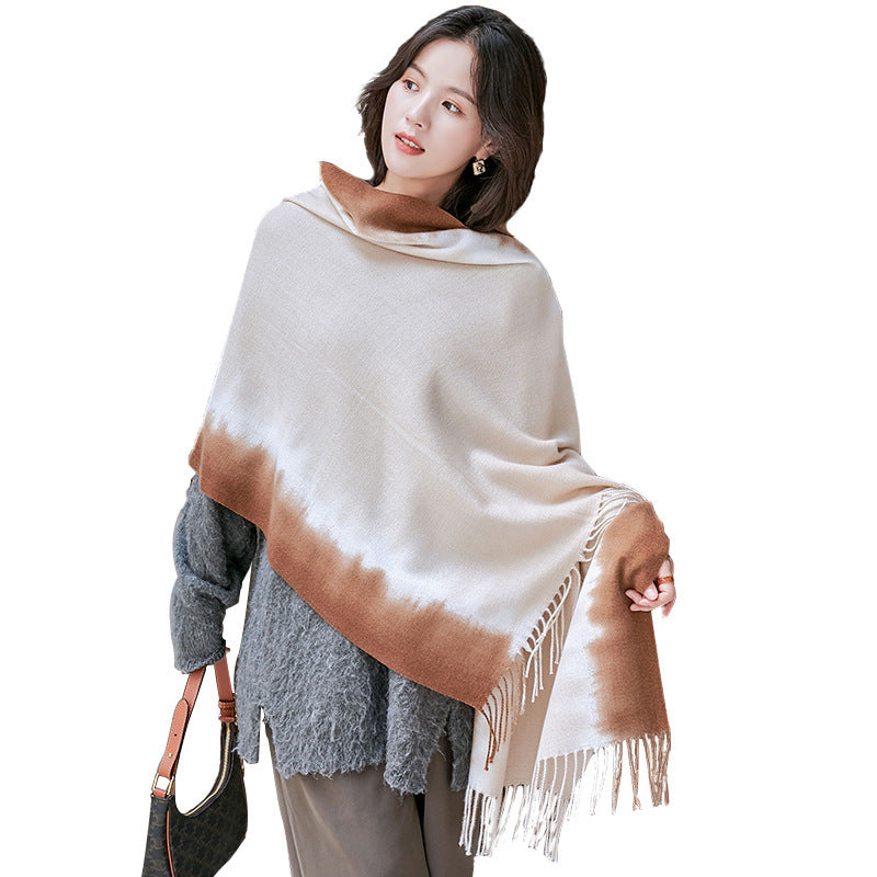 Women's Winter Gradient Warm Shawl Printed Scarfs