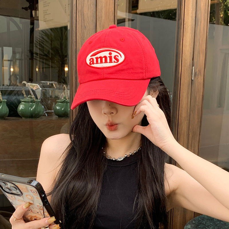 Women's & Men's Red Baseball For Casual Patch Soft Hats & Caps