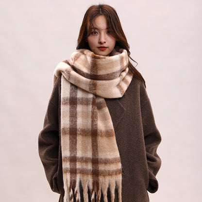 Women's High-grade Mohair Black White Plaid Korean Scarfs