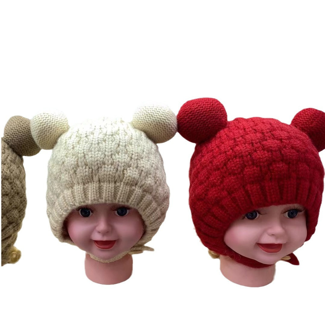 Wool Winter Cute Double Ball Knitted Kids' Headwear