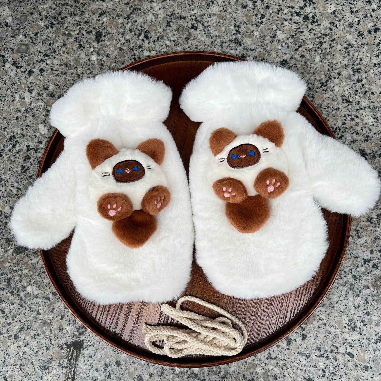 Winter Cartoon Bear Plush Halter Mittens Gloves