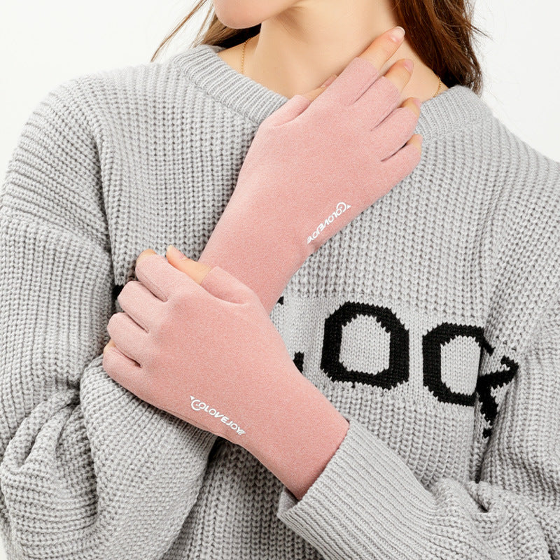 Women's Veet Winter Outdoor Keep Warm Thin Half Finger Gloves