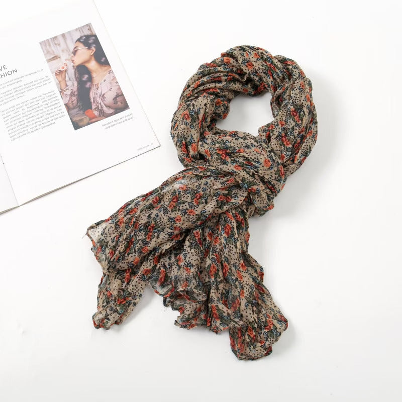 Women's Twist Pleated Simple Korean Floral Shawl Scarfs