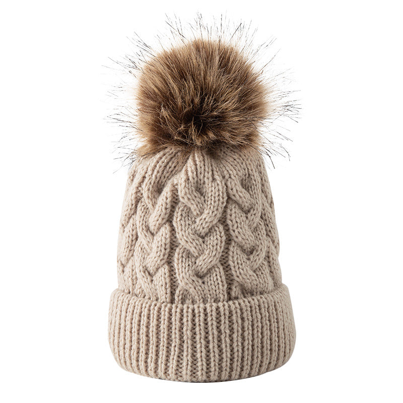 Women's Fur Ball Thickened Woolen Trendy Sleeve Twisted Kids' Headwear