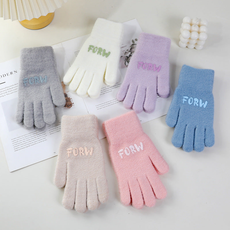 Women's Winter Touch Screen Warm Cute Five-finger Gloves