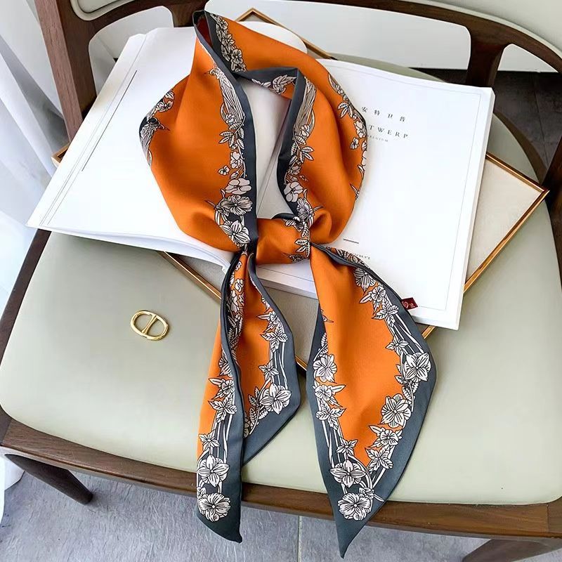 Thin Narrow Strip Imitated Silk Female Scarves