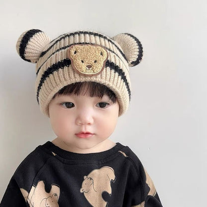 Hat Korean Style Striped Cute Bear Kids' Headwear