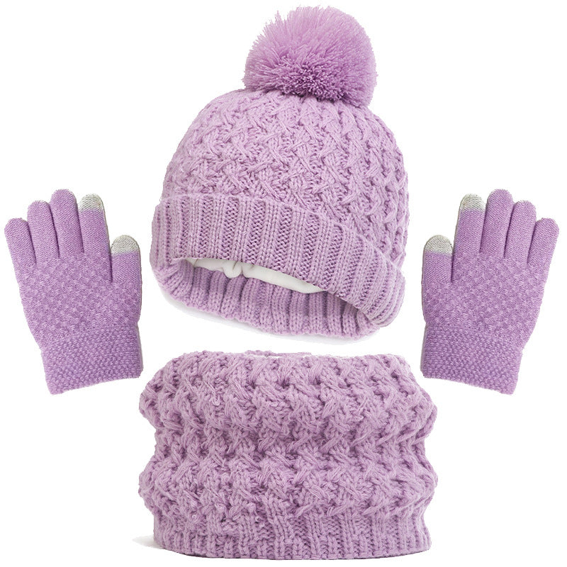 Children's Hat Three-piece Set Fleece-lined Thickened Single Kids' Headwear