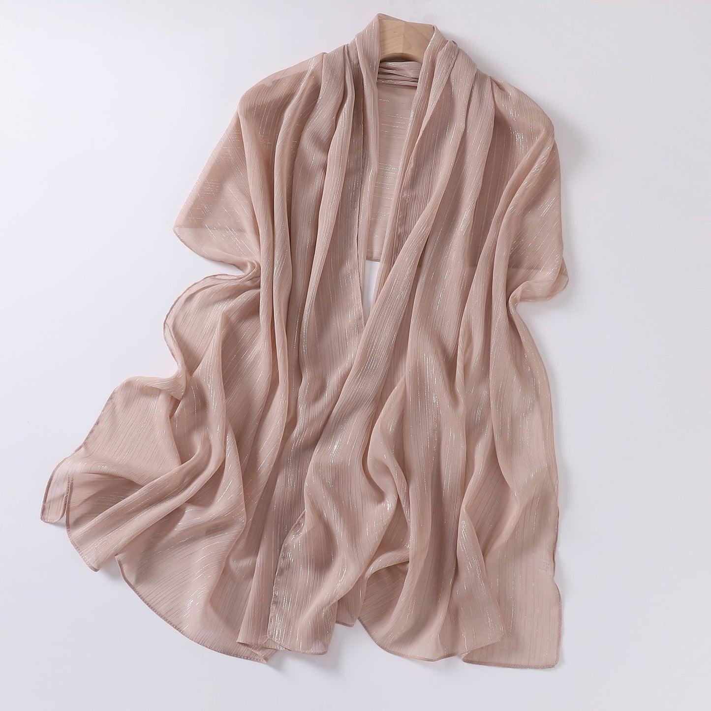 Live Broadcast Chiffon Sier Silk Pleated Long Scarfs