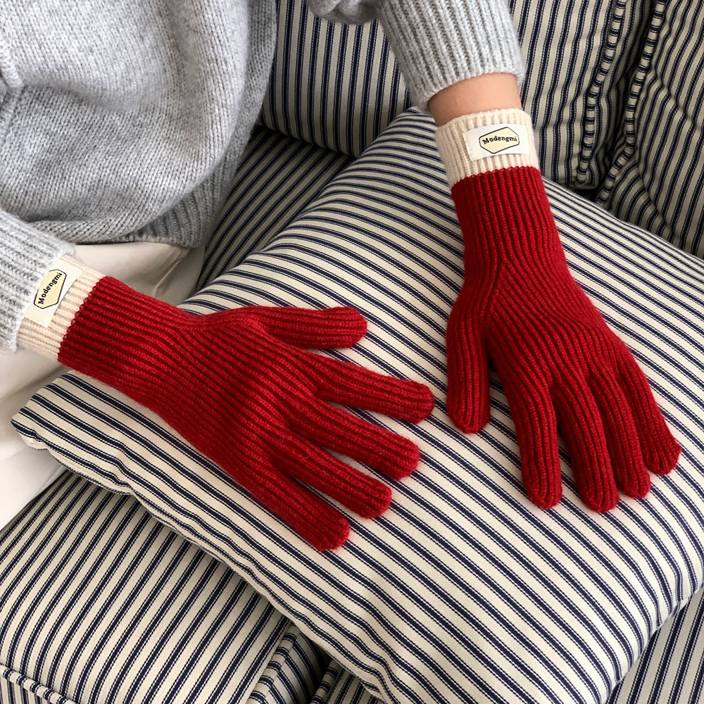 Gentle Candy Color Knitted Wool Keep Warm Solid Protective Gloves