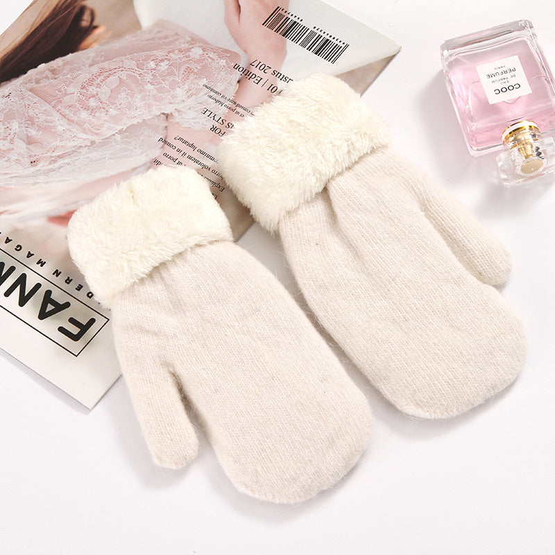 Women's Winter Fashion Thickened Solid Color Flanging Gloves