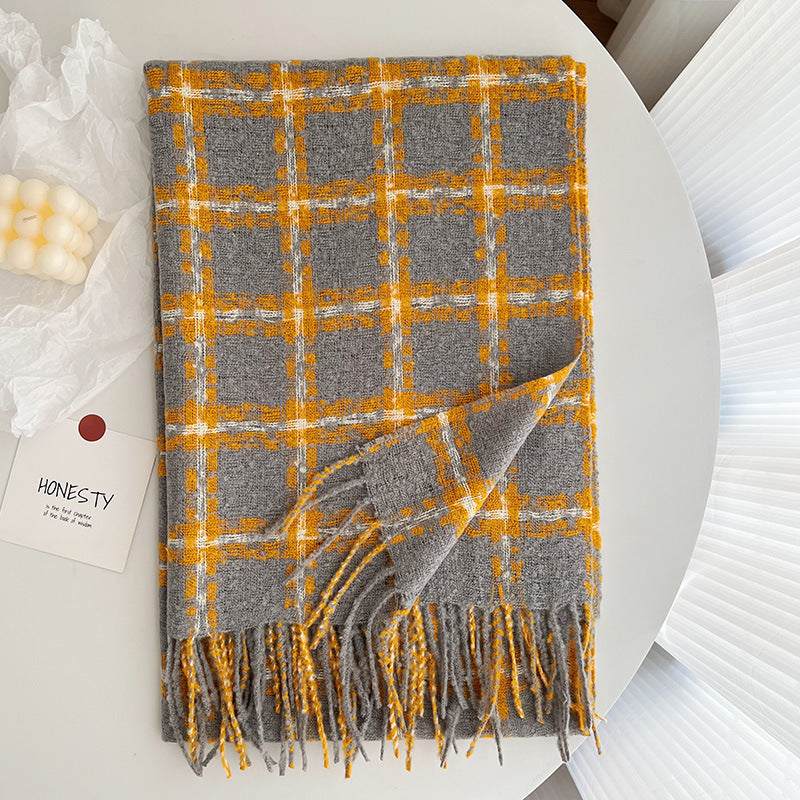 Women's Versatile Korean Style Cashmere Plaid Thickened Scarfs