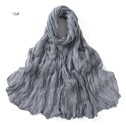 Women's Pure Color Voile Twist Wrinkle Cotton Linen Scarfs