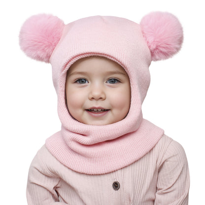 Children's Hooded Suit Solid Color Cute Wool Knitted Kids' Headwear