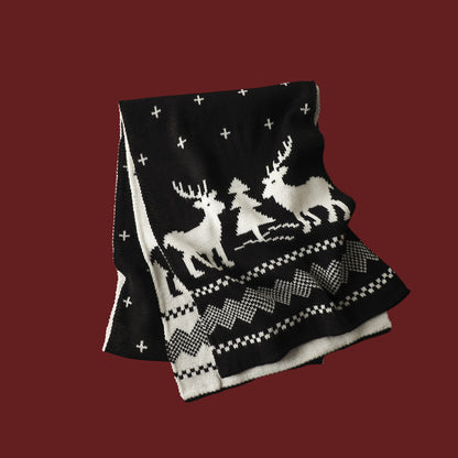 Knitted Wool Red Deer Elk Printing Scarfs