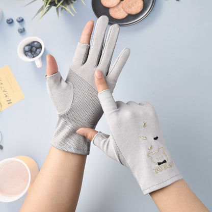 Women's Type Sunscreen Driving Biking Bear Cloth Gloves